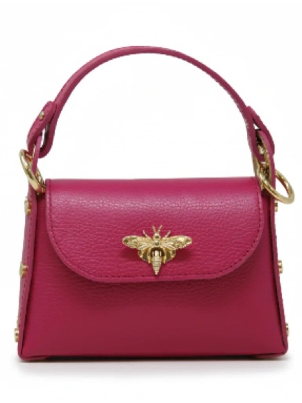 Golden Bee Leather Top Handle Mini Bag w removable gold chain